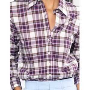 The Shirt by Rochelle Behrens Blue Red Purple Plaid Button Down
